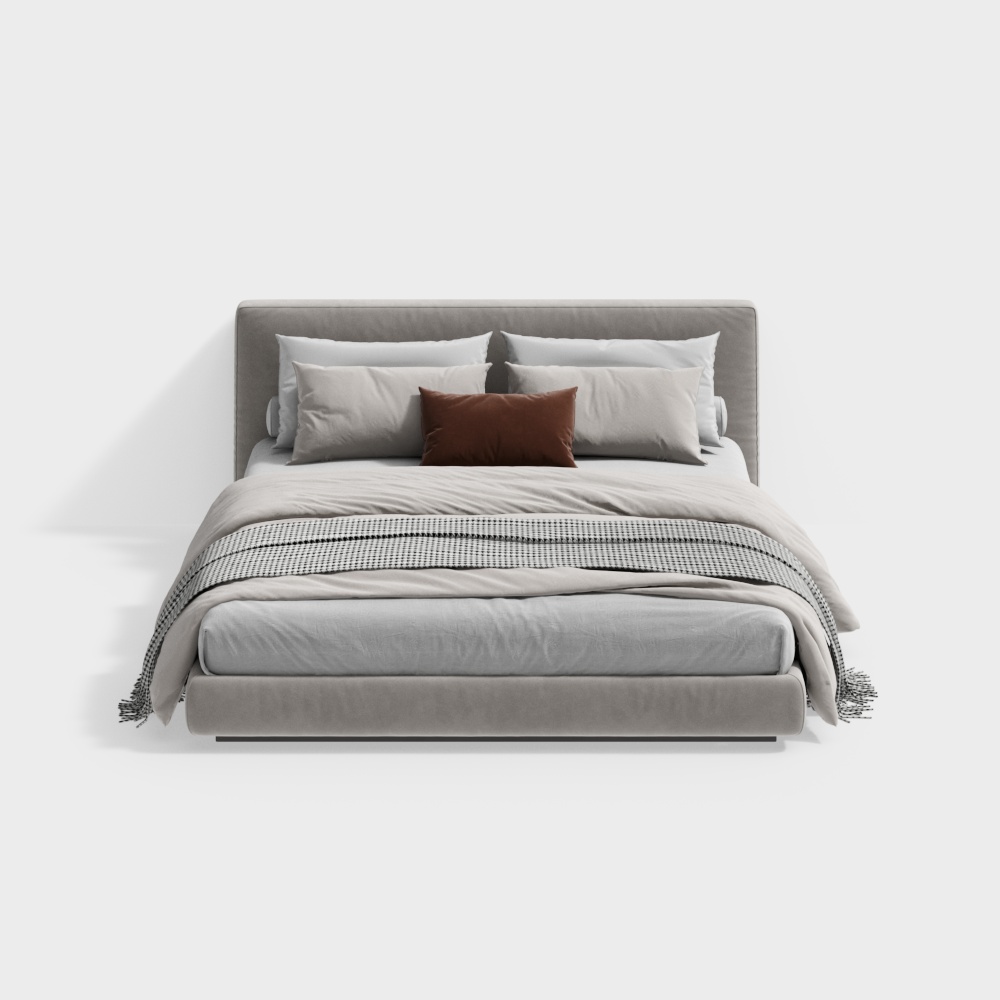 Elegant Minimalist Gray Bed 3D Model – Low Poly Design
