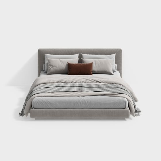 Elegant Minimalist Gray Bed 3D model