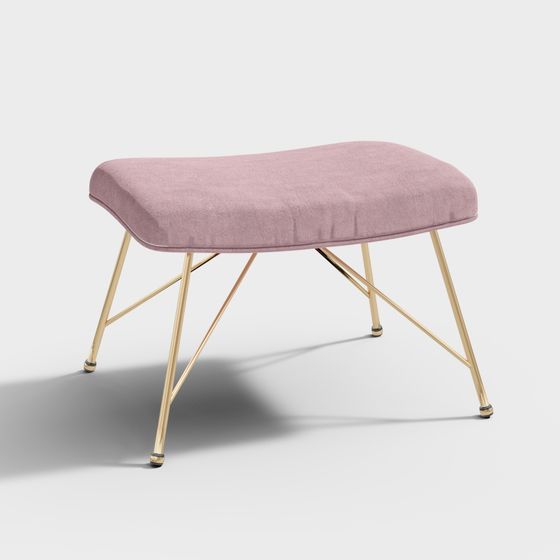 Stylish Pink Velvet Stool 3D model