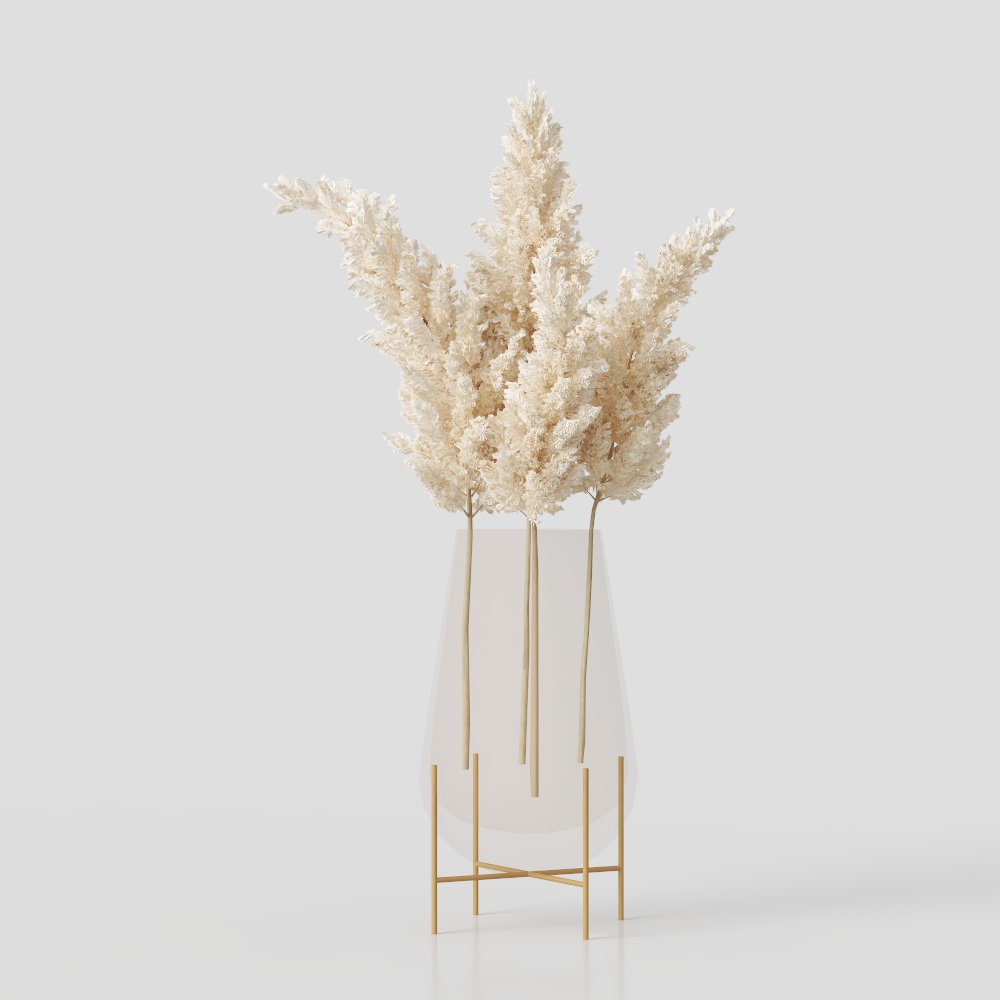 Elegant Pampas Grass Stand 3D Model – Golden & Glass Design