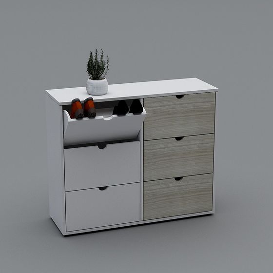 Stylish Low-Poly Shoe Cabinet 3D model