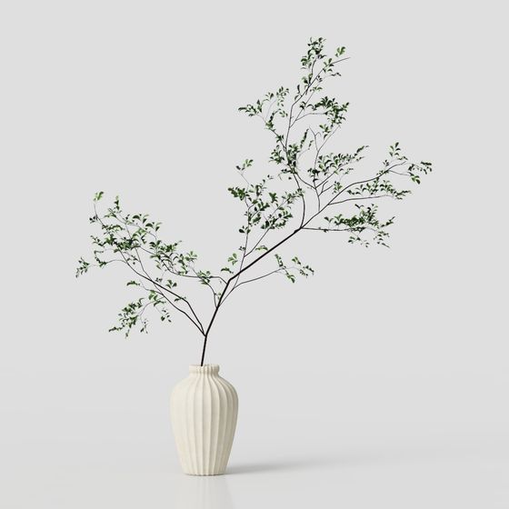 Wabi-Sabi Style Green Vase Ornaments 3D Model