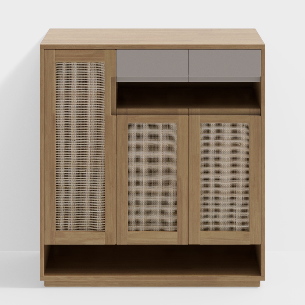 Stylish Wooden Weave Cabinet 3D Model – Light Brown Wood