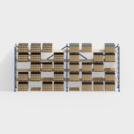 Smart Warehouse Shelves 3D Model in Wood Color
