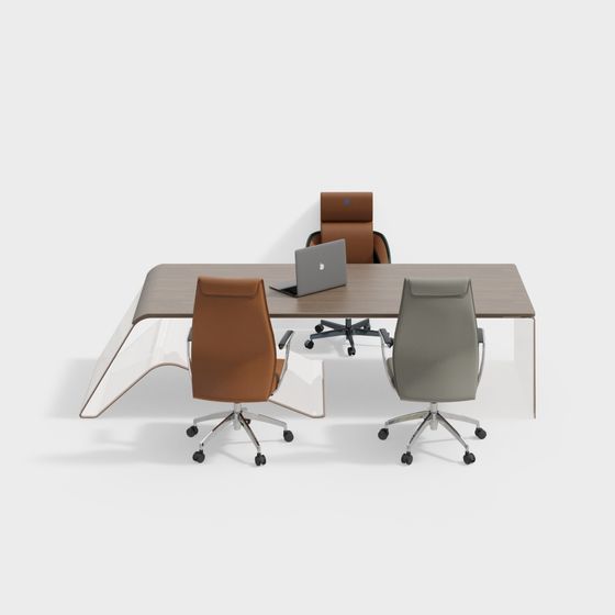 Chic Low-Poly Conference Table and Chair Set 3D model