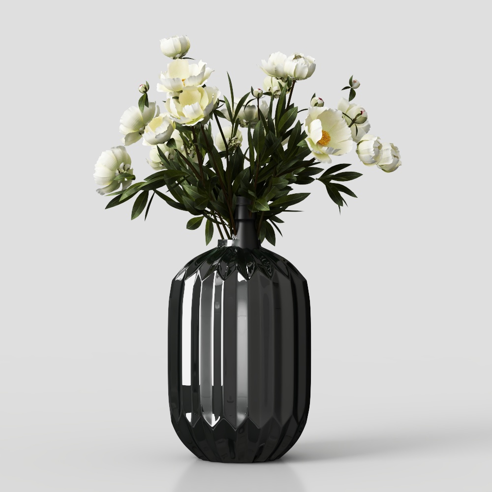 Crystal Flower Vase 3D Model – Black Glass Design