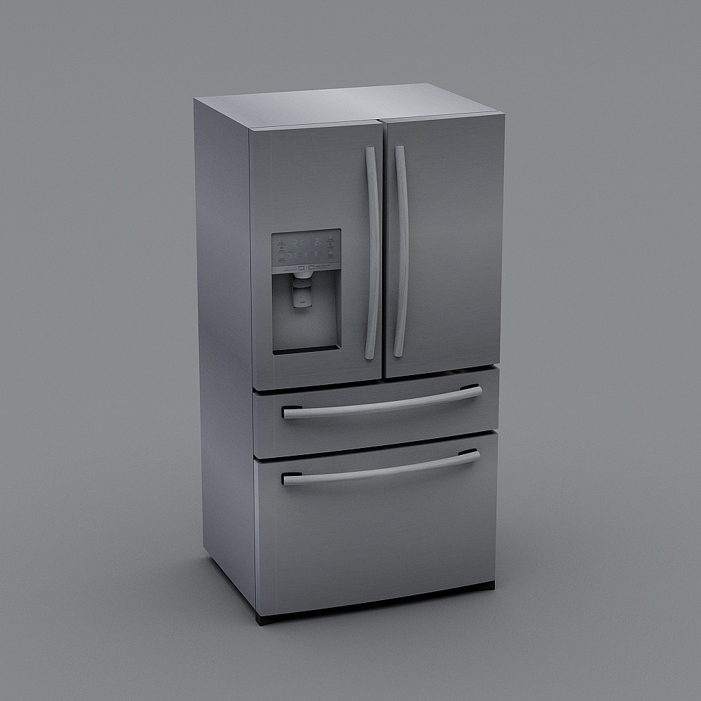 Stylish Stainless Steel Refrigerator 3D model