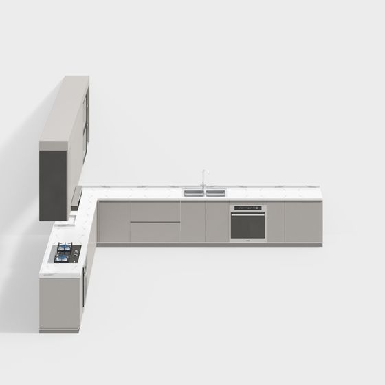 Elegant Low-Poly Kitchen 3D Model for Modern Interiors