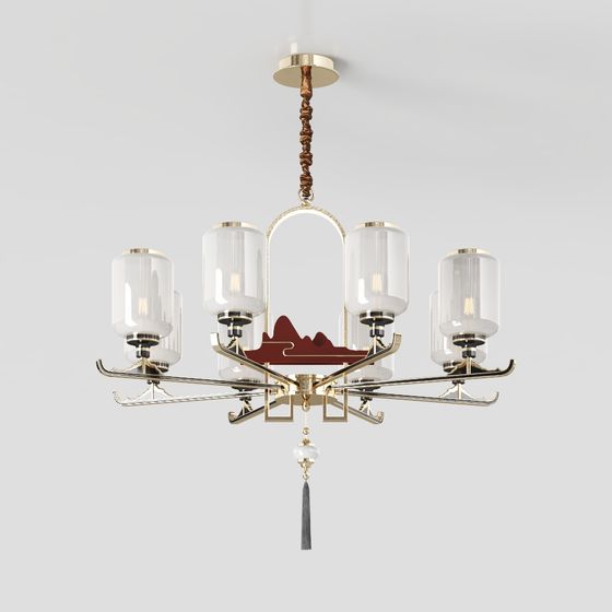 New Chinese Style Chandelier A 3D Model in Brown