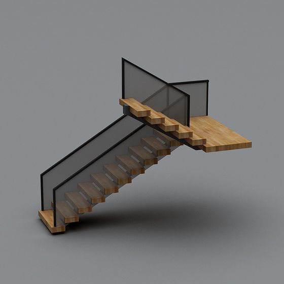 Innovative Low-Polygon Glass and Wood Staircase 3D model