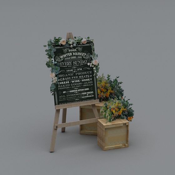 Winter Market Sign 3D model for Creative Projects
