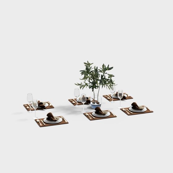 Sophisticated Low-Polygon Dining Table Setup 3D model