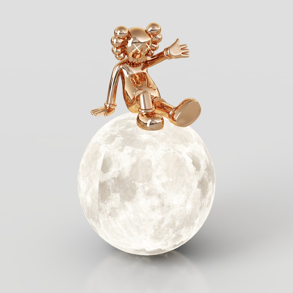 Golden Bear Jumping on Moon 3D Model – Low-Poly Detailed