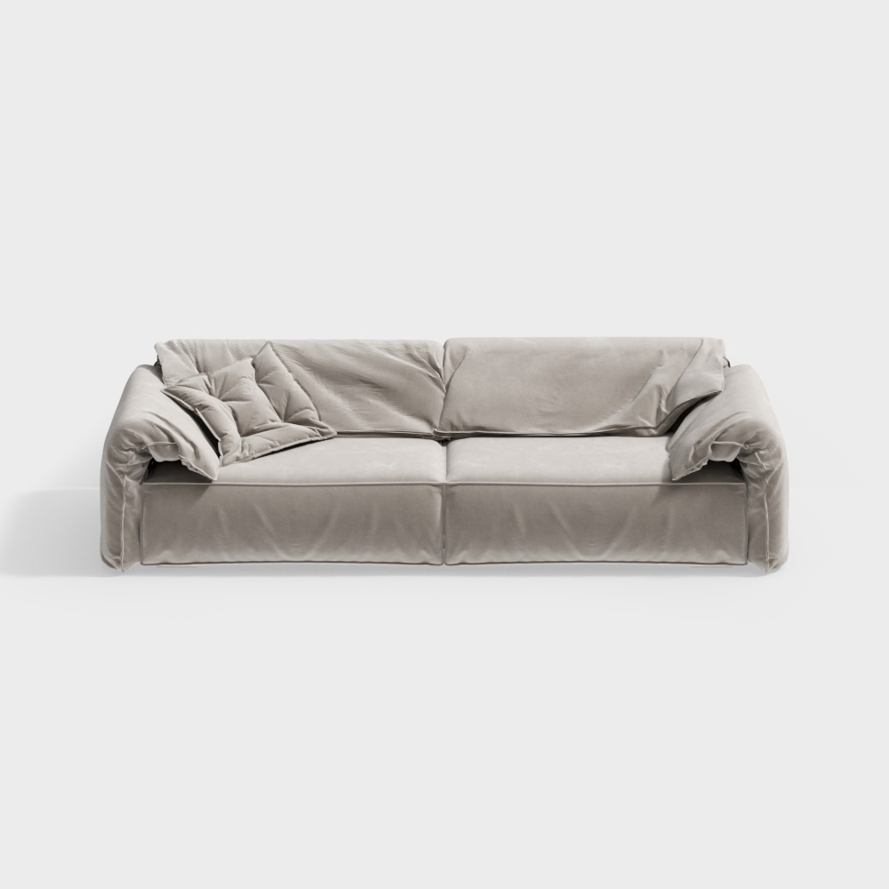 Elegant Low-Polygon Sofa 3D Model – Velvet Upholstery