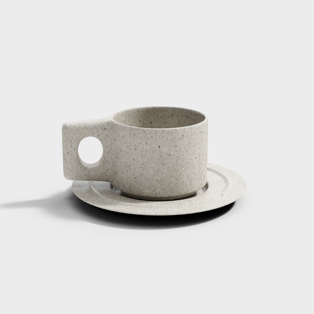 Concrete Coffee Cup Set 3D Model – Minimalist Concrete Texture