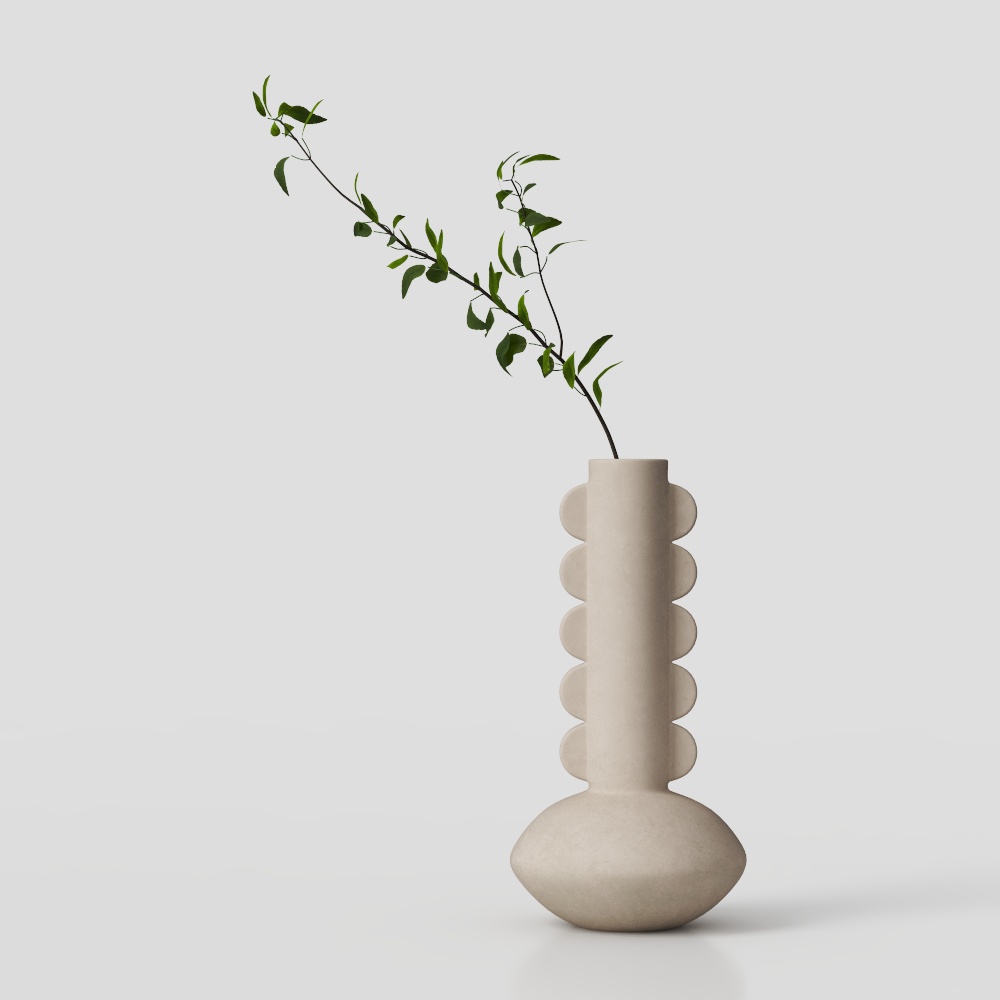 Elegant Low-Poly Flower Vase 3D Model – Modern Beige