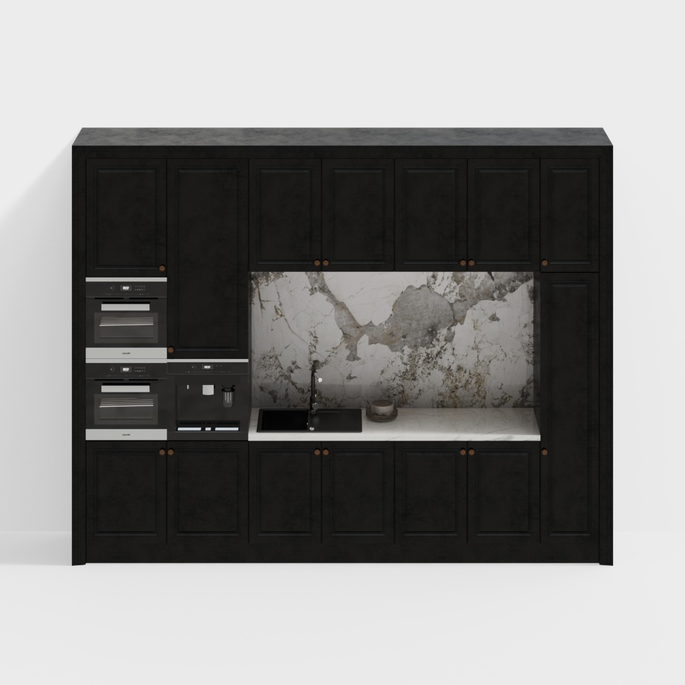 Modern Low-Poly Kitchen Cabinet Door Set – Black & Marble