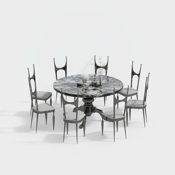 Futuristic Dining Table and Chairs Set 3D model