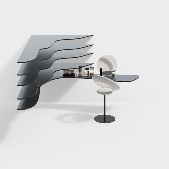 Stylish Streamlined Bar Counter 3D model