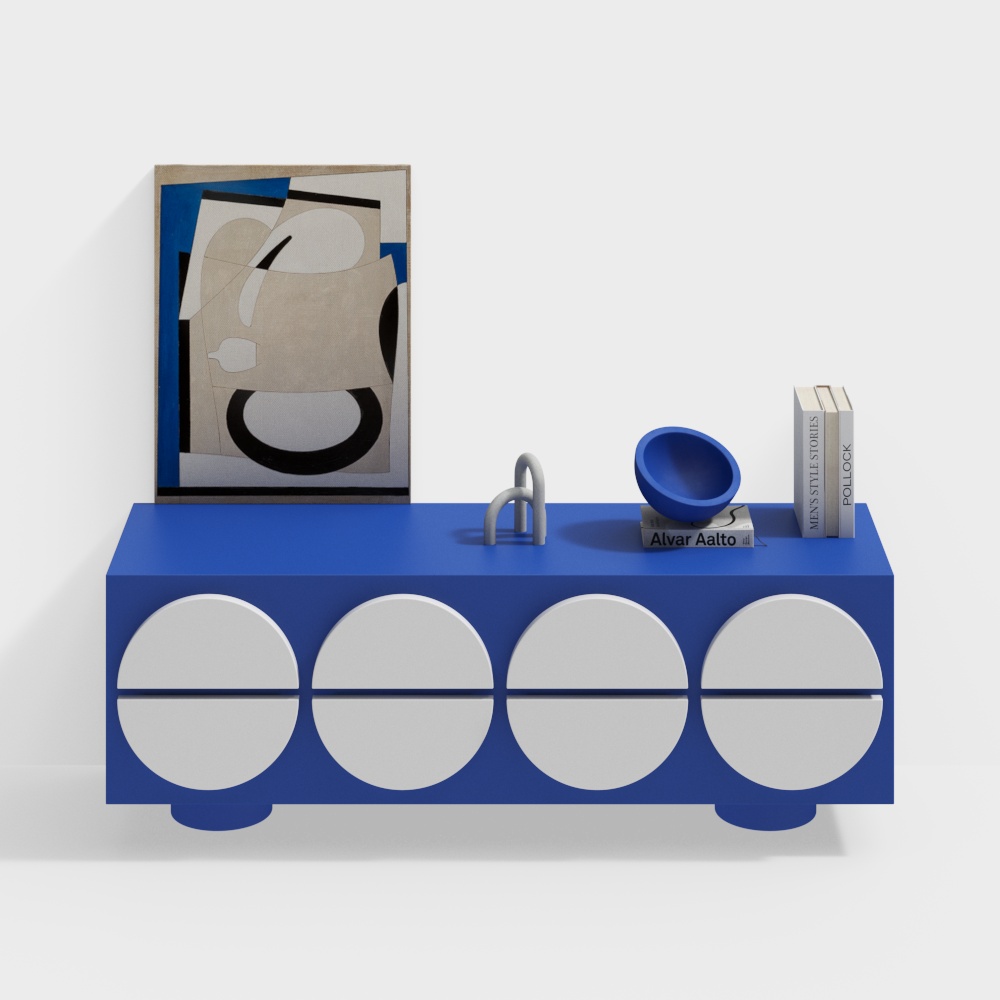 Abstract Art Sideboard 3D Model – Bold Blue Design