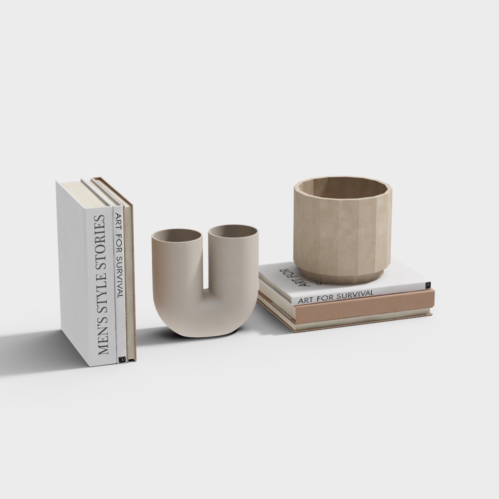 現代奶油色風格書籍裝飾品