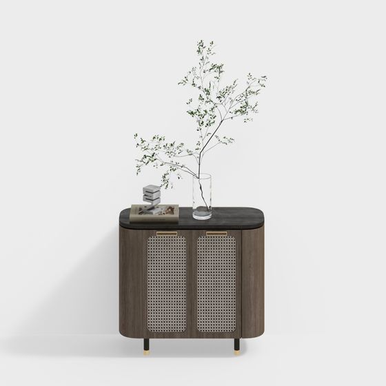 Modern Dining Side Cabinet 3D Model in Brown Mid-Century Modern