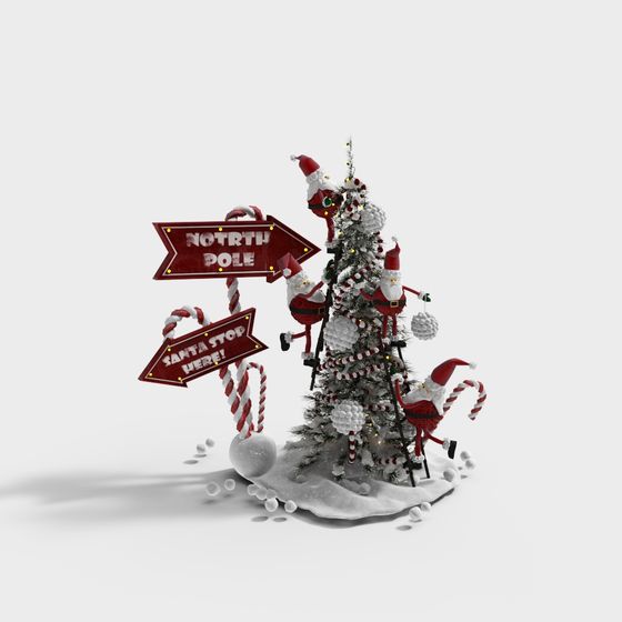 Festive Christmas Tree and Santa 3D model