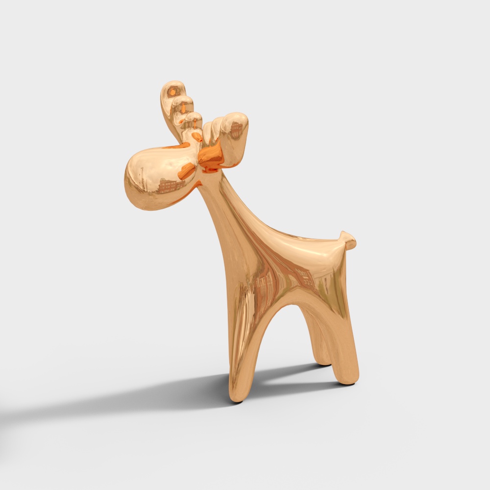 Charming Gold Fawn 3D Model – Low-Poly Minimalist Design