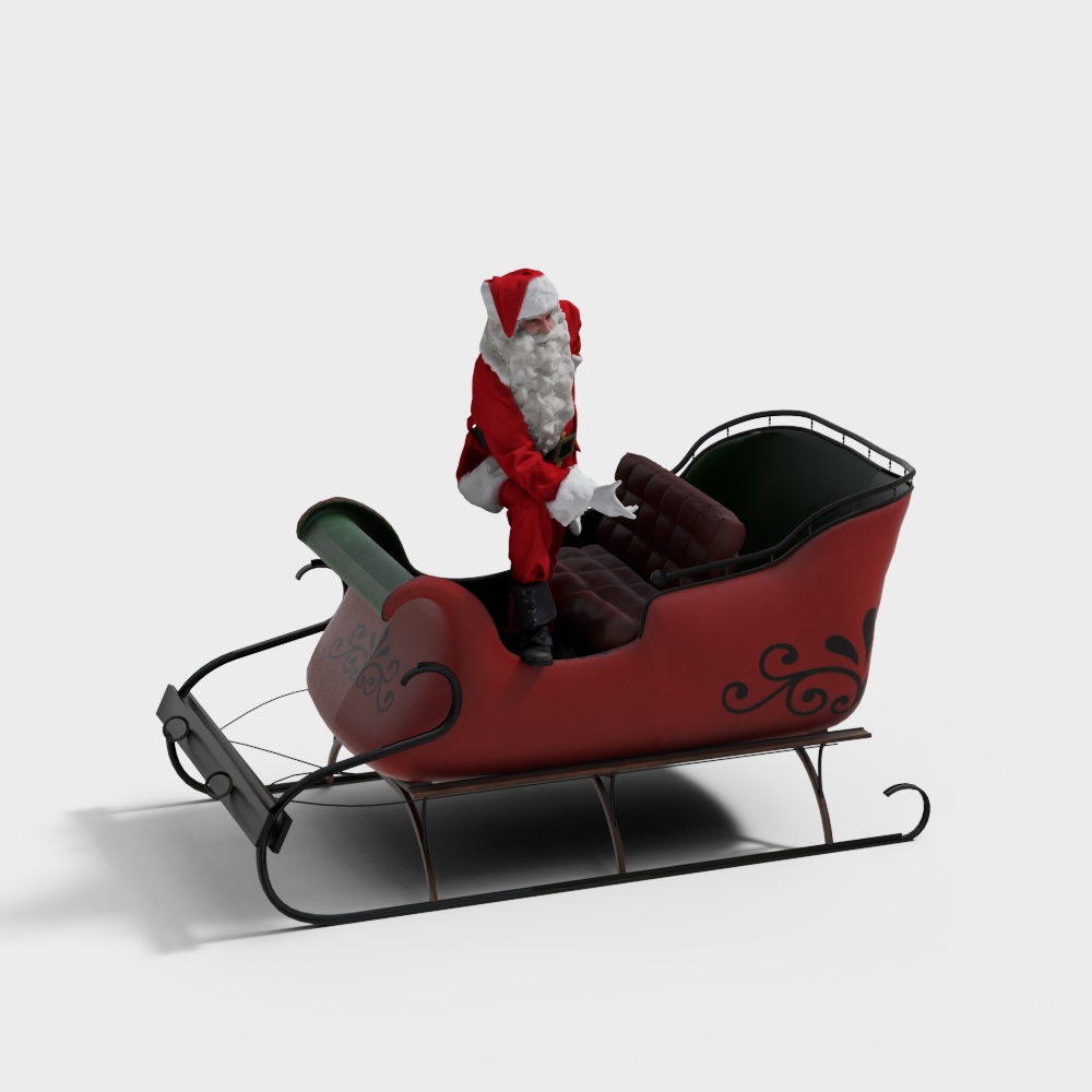 Santa Claus and Sleigh 3D Model – Festive Low-Poly Design