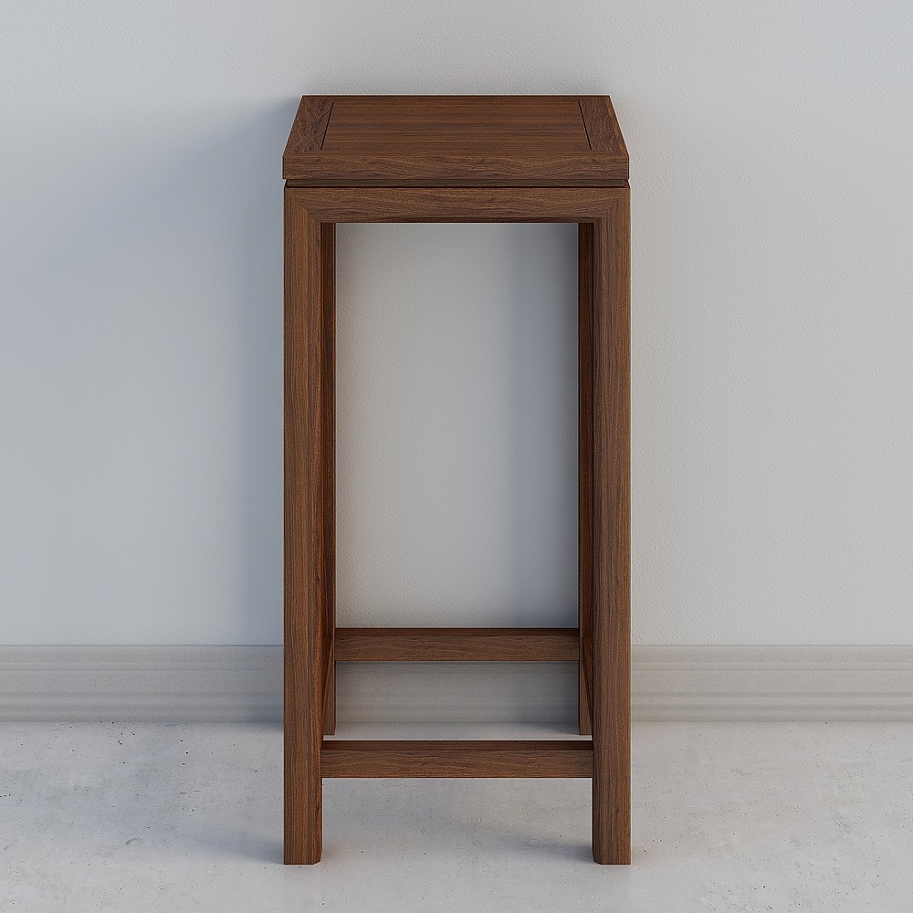 Modern tall dark brown wooden side table with flat top and square legs on white background