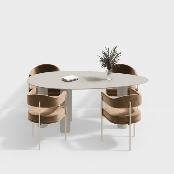 Modern Low-Poly Round Table and Velvet Chairs 3D model