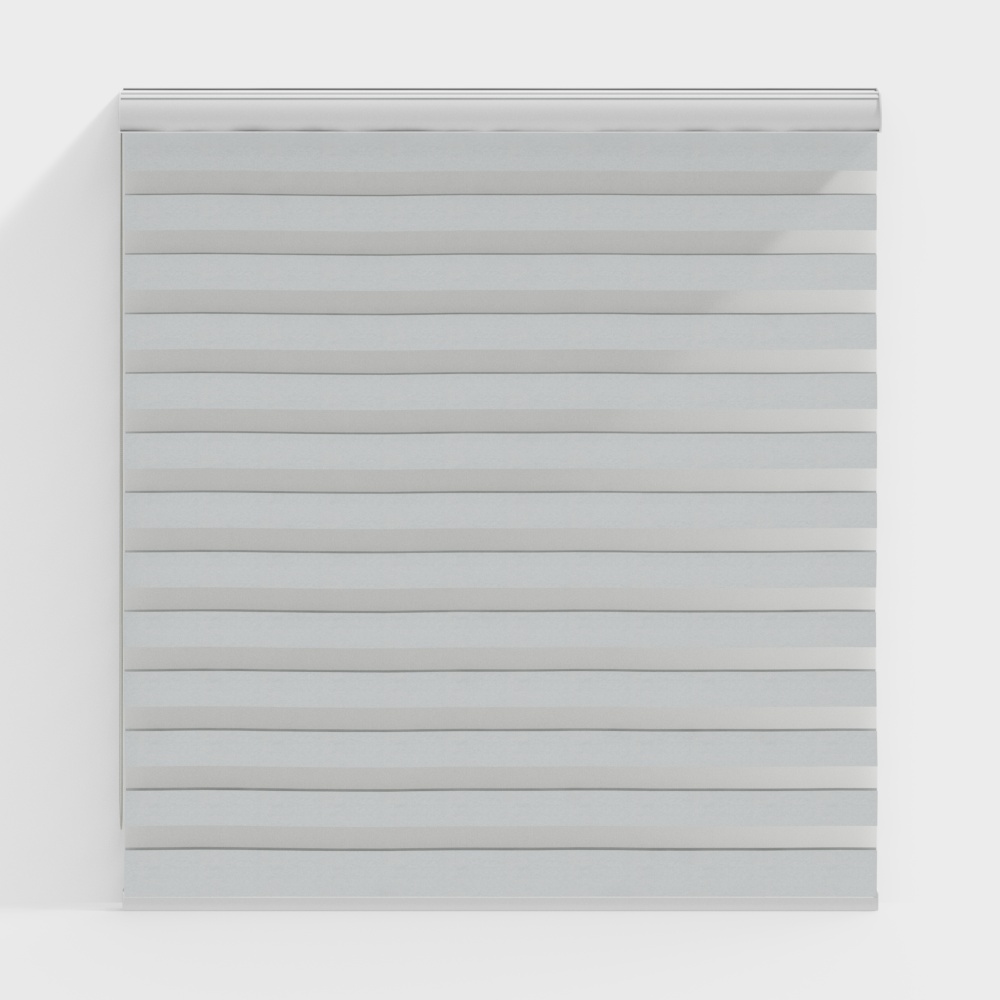 Modern light grey striped fabric window curtain with horizontal lines on white background