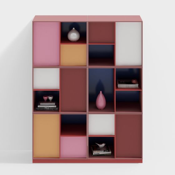 Vibrant Low Poly Bookshelf 3D model