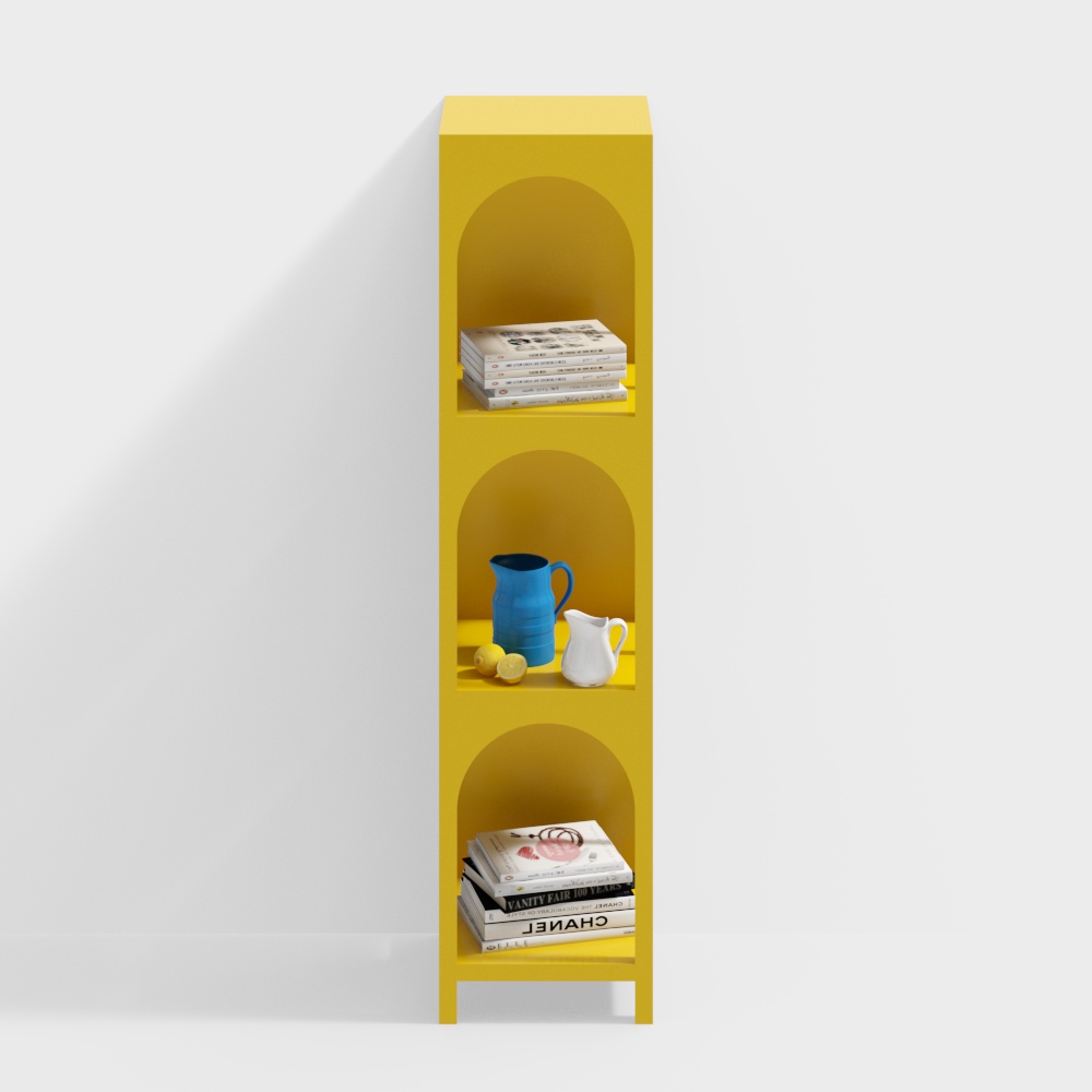 Vibrant Low-Polygon Bookshelf 3D Model – Minimalist Yellow