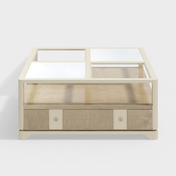 Glass Top Wooden Coffee Table 3D model