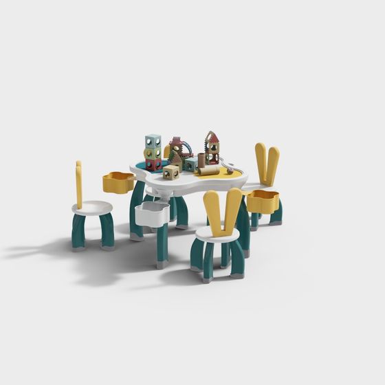 Colorful Children’s Play Table and Chair Set 3D model