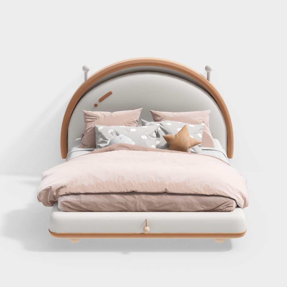 Dreamy Nest Bed 3D Model – Warm Wood & Cushions