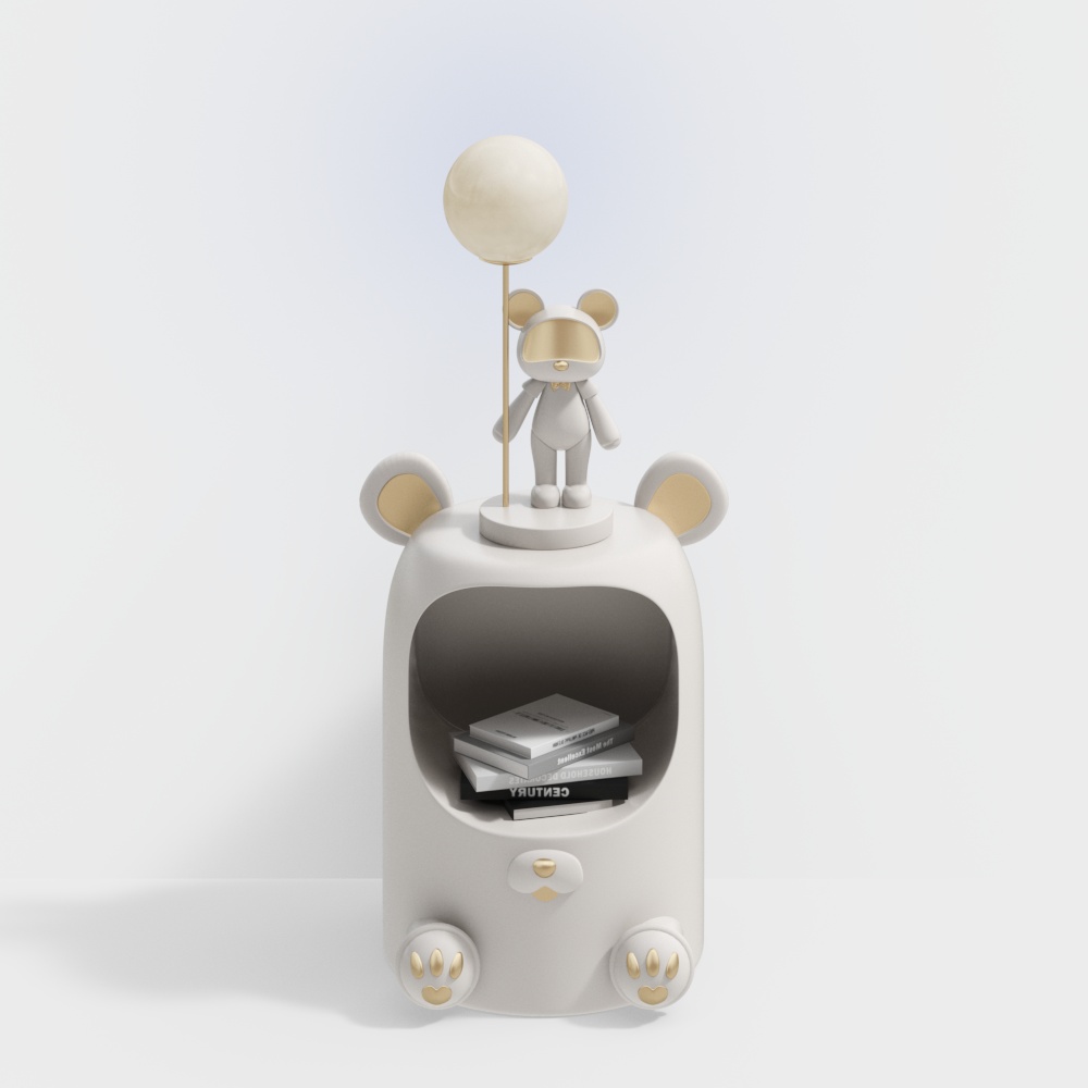 Bear Bookshelf 3D Model – Whimsical Beige Design