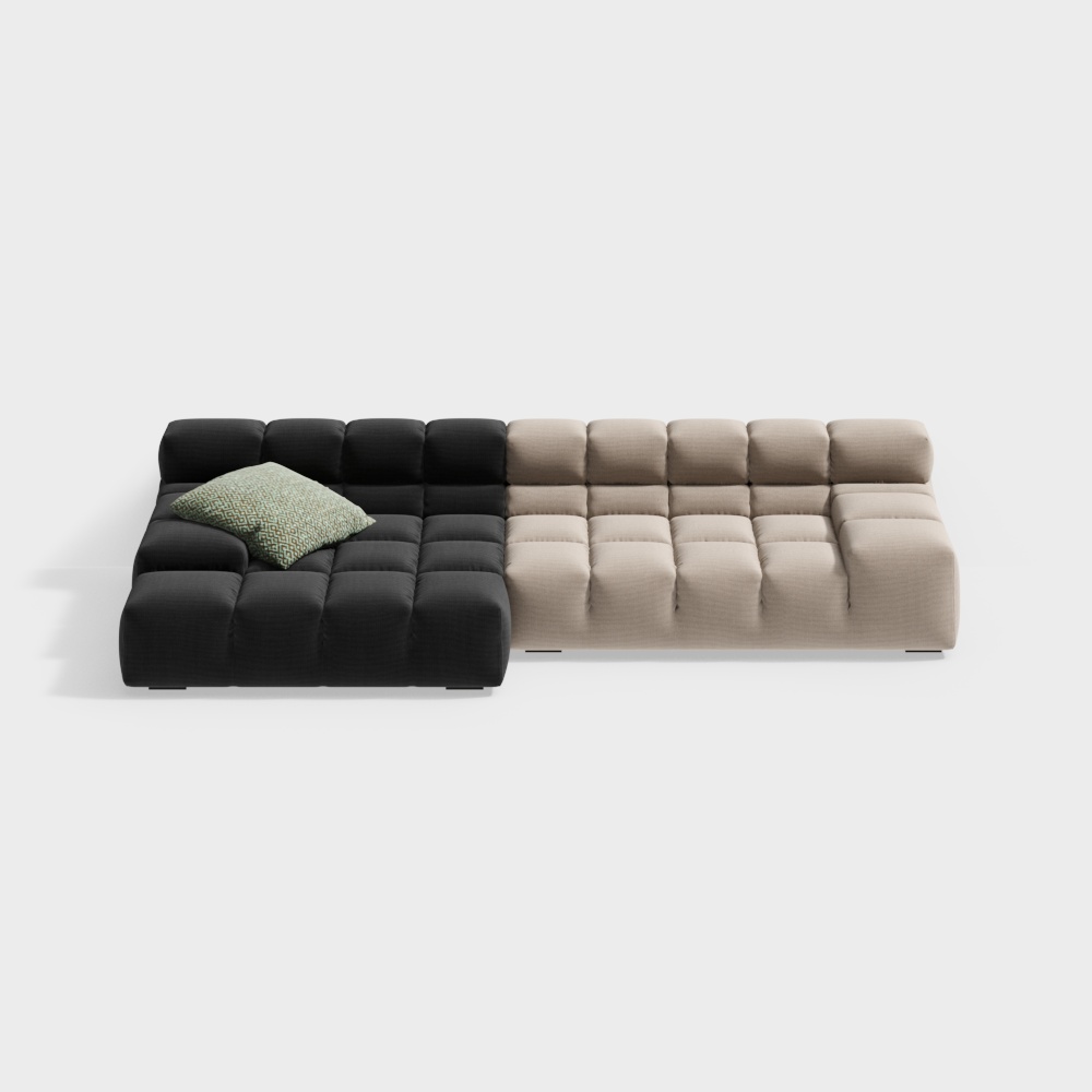 Low Poly Stylish Sofa 3D Model – Minimalist Black and Beige