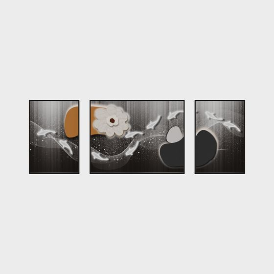 Abstract Triptych 3D Model for Modern Art