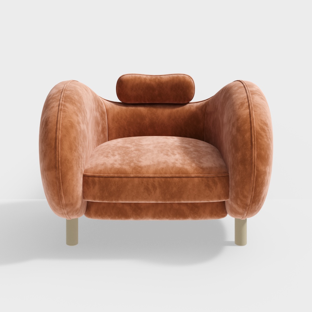 Retro Modern 3D Sofa Model – Caramel Leather & Metal Legs