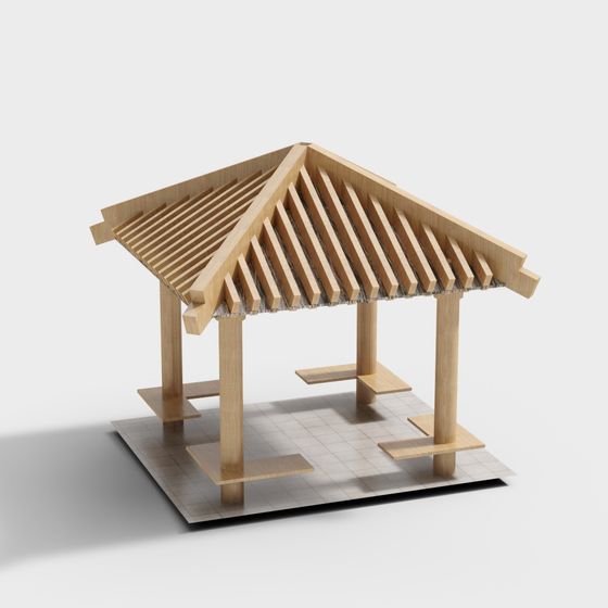 Low-Poly Eastern Pavilion 3D model