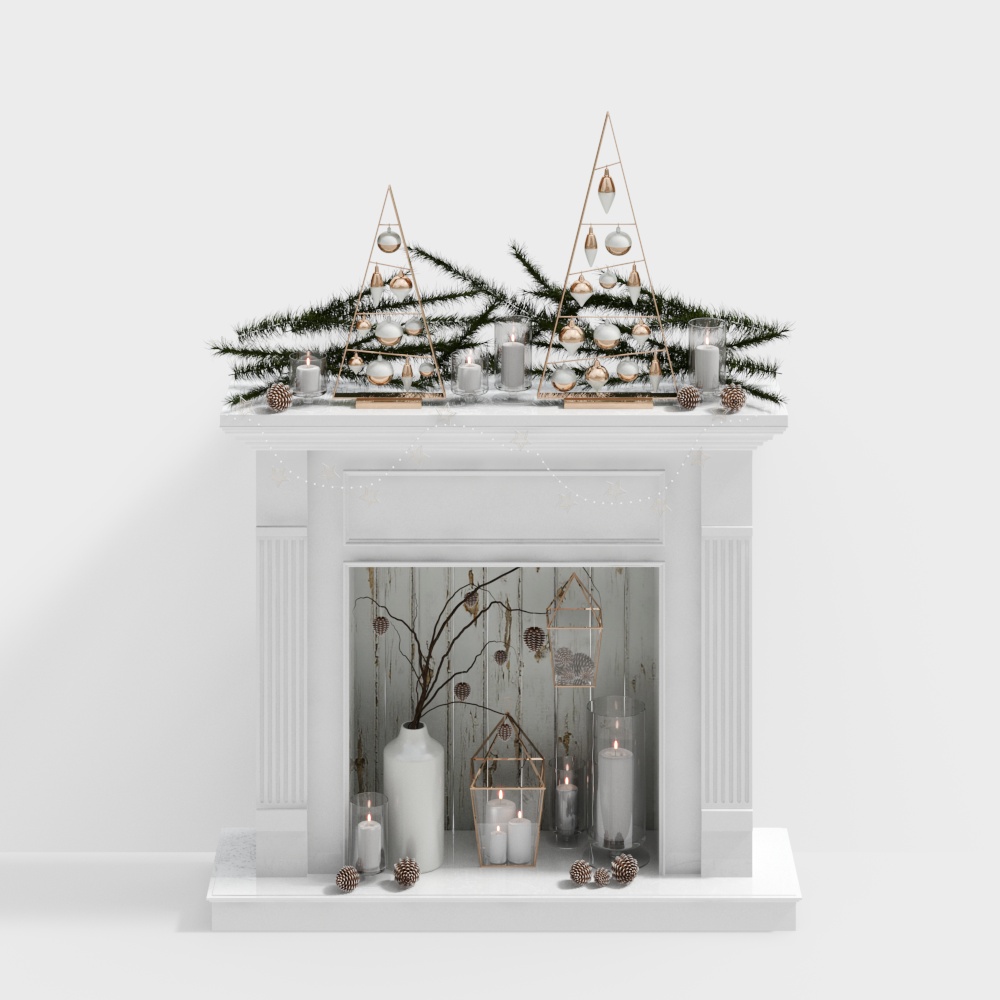 Festive Mantel 3D Model – White Holiday Decor