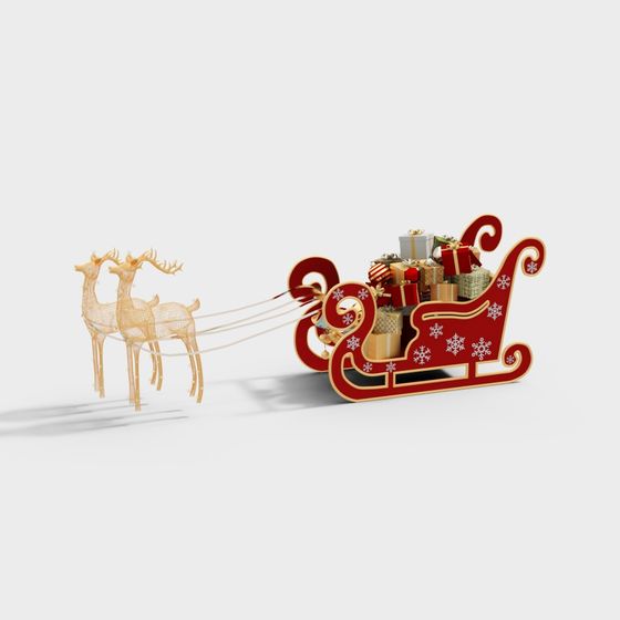 Festive Christmas Reindeer and Sleigh 3D Model