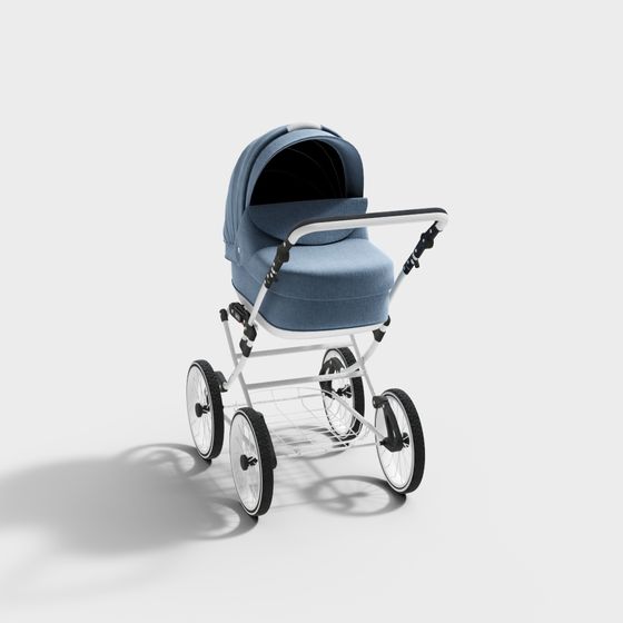 Elegant Low-Poly Baby Stroller 3D model
