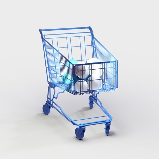 Vibrant Blue Shopping Cart 3D model