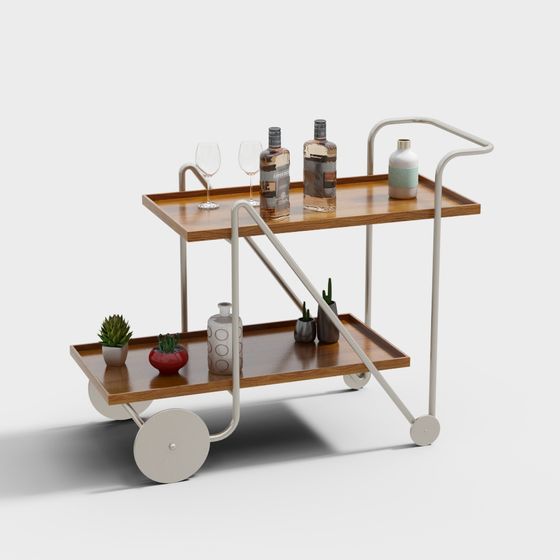 Retro Style Coffee Table Cart 3D model