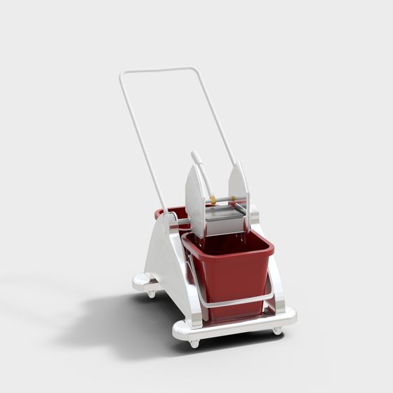 Contemporary Double Bucket Mop Cart 3D model