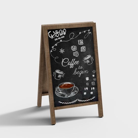 Charming 3D Black Board Sign Model for Cafes