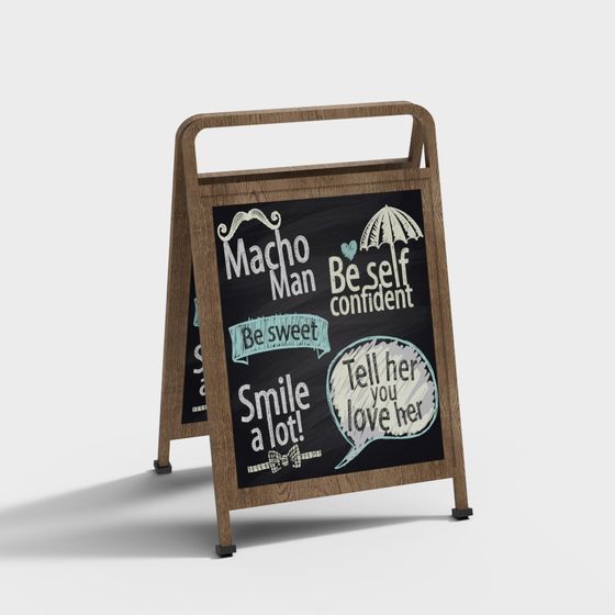Vintage Wood Signboard 3D model for Urban Settings